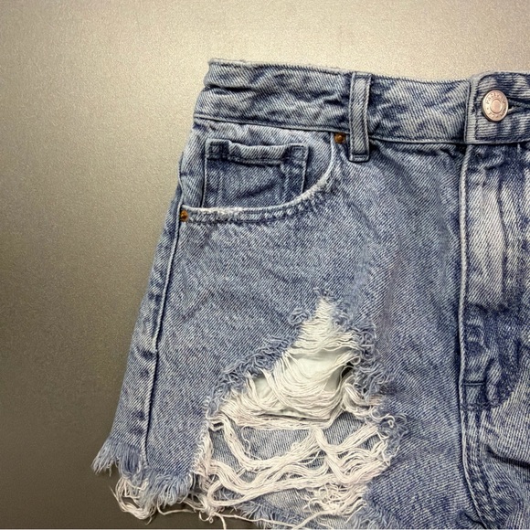 PacSun High Rise Festival Ripped Denim Shorts Button Fly Light Wash Size 26 - Picture 4 of 12